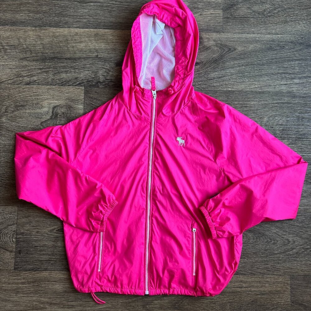 Abercrombie & Fitch Windbreaker Jacket Pink Hooded Zip Up SZ M Y2K Preppy